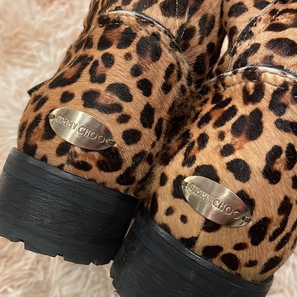 JIMMY CHOO | Leopard Print Pony Hair Fur-Lined Moto Boots | Women’s Size 37 - Picture 8 of 10